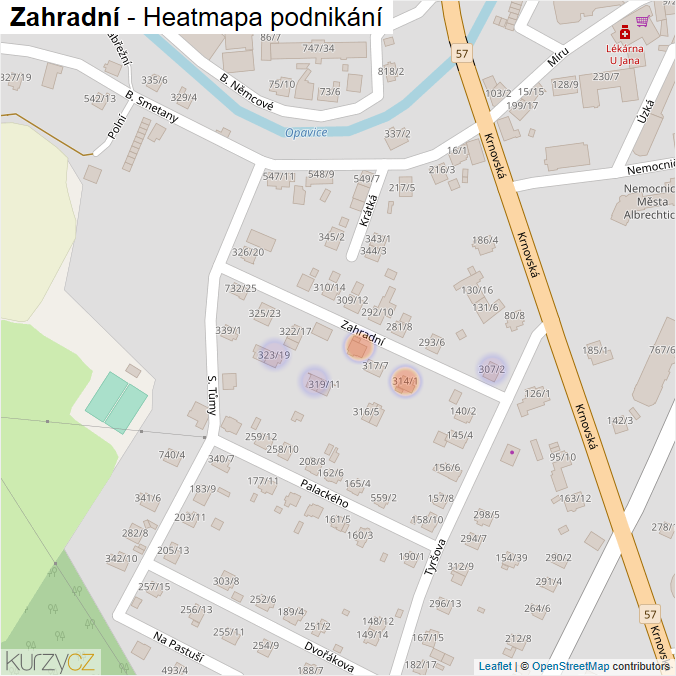 Mapa Zahradní - Firmy v ulici.