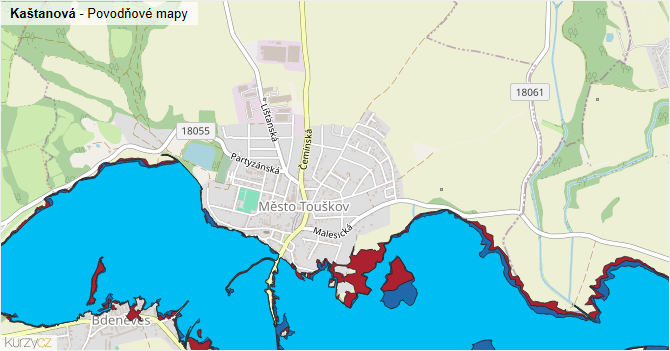 Kaštanová - záplavové mapy stoleté vody