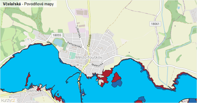 Včelařská - záplavové mapy stoleté vody