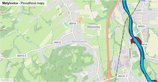 Metylovice - záplavové mapy stoleté vody