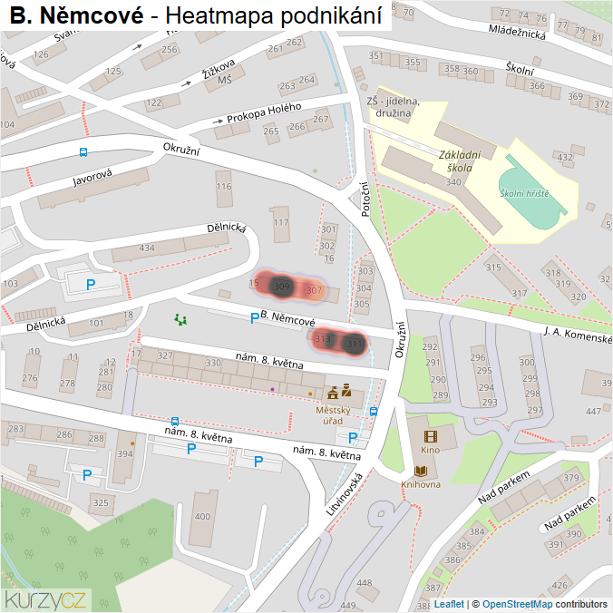 Mapa B. Němcové - Firmy v ulici.