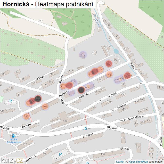 Mapa Hornická - Firmy v ulici.