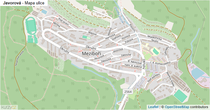 Javorová - mapa ulice