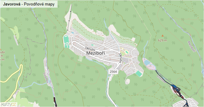 Javorová - záplavové mapy stoleté vody