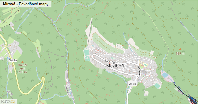 Mírová - záplavové mapy stoleté vody