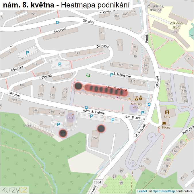 Mapa nám. 8. května - Firmy v ulici.