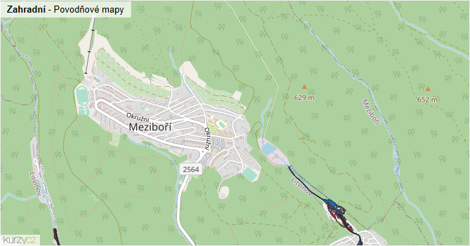 Zahradní - záplavové mapy stoleté vody