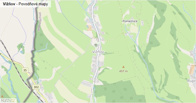 Vižňov - záplavové mapy stoleté vody