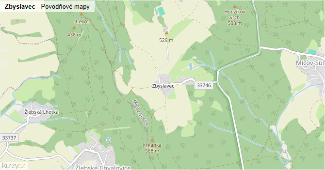 Zbyslavec - záplavové mapy stoleté vody
