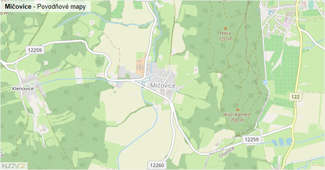 Mičovice - záplavové mapy stoleté vody