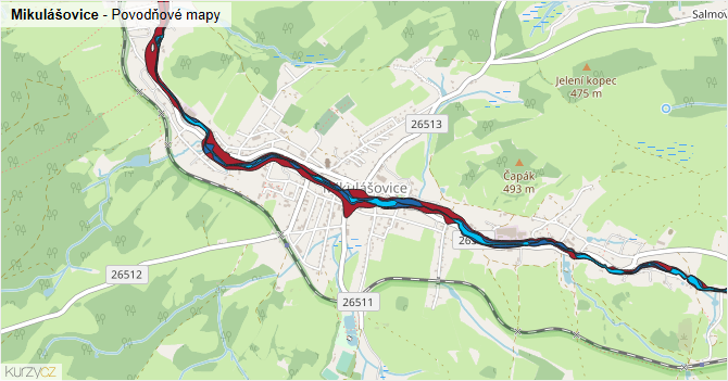 Mikulášovice - záplavové mapy stoleté vody