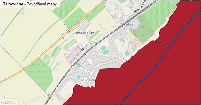 Tělocvična - záplavové mapy stoleté vody