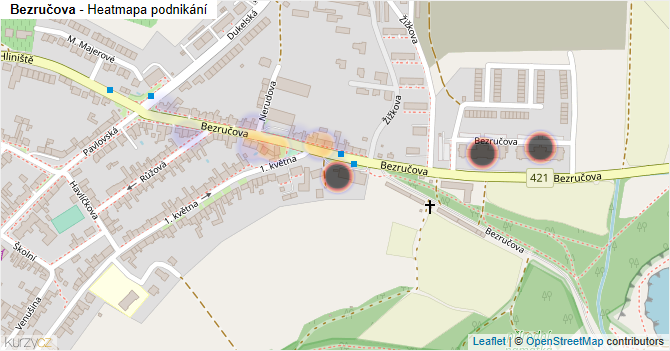 Bezručova - mapa podnikání