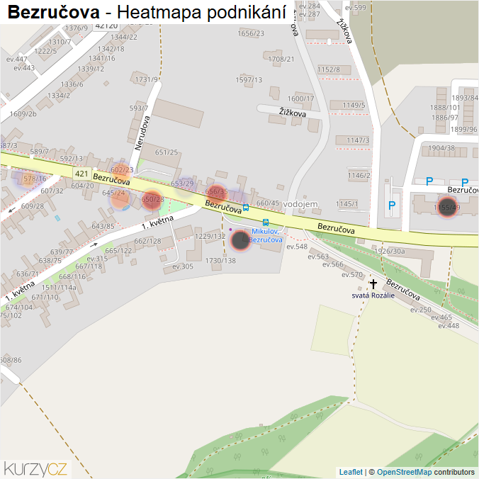 Mapa Bezručova - Firmy v ulici.