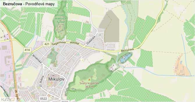 Bezručova - záplavové mapy stoleté vody