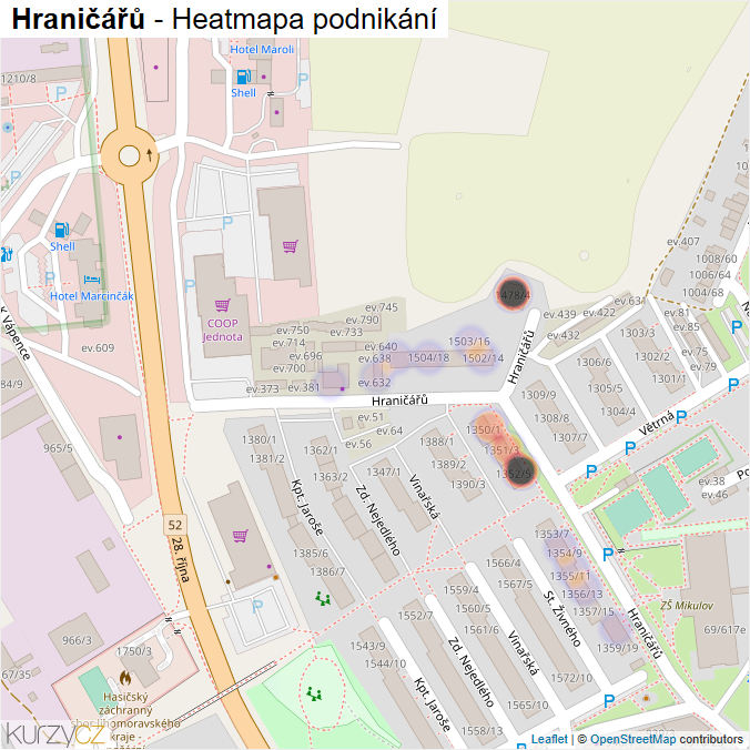 Mapa Hraničářů - Firmy v ulici.