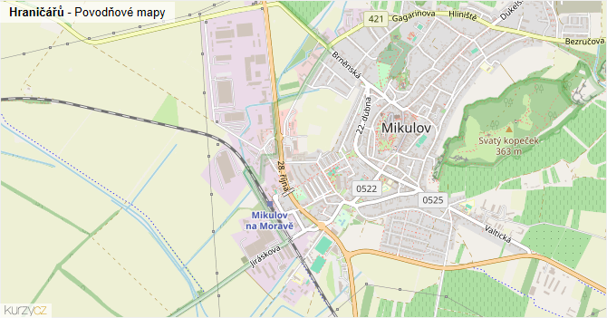 Hraničářů - záplavové mapy stoleté vody