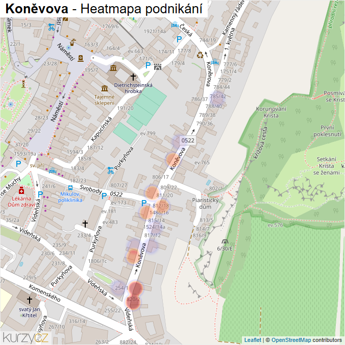 Mapa Koněvova - Firmy v ulici.
