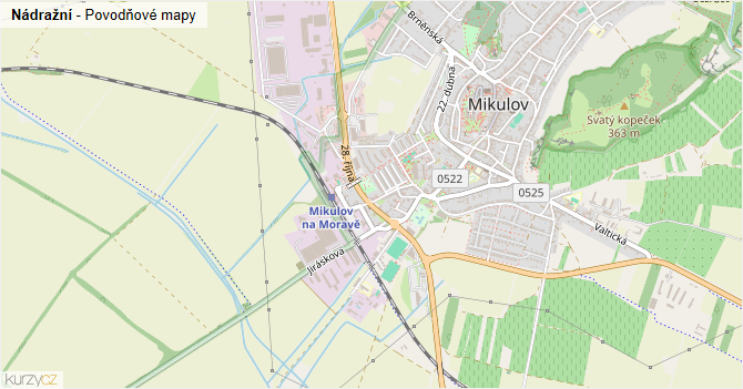 Nádražní - záplavové mapy stoleté vody