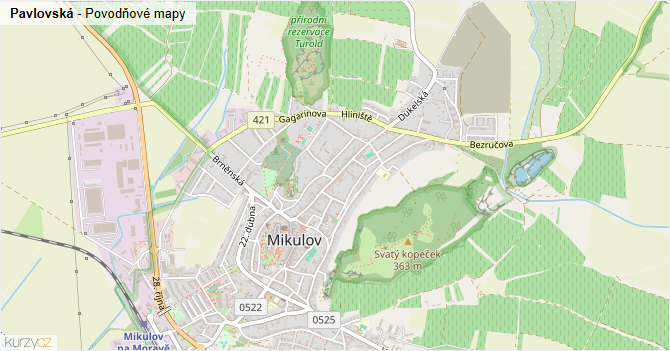 Pavlovská - záplavové mapy stoleté vody