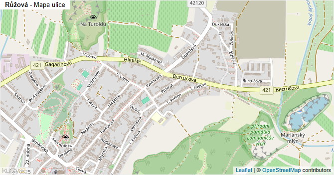 Růžová - mapa ulice