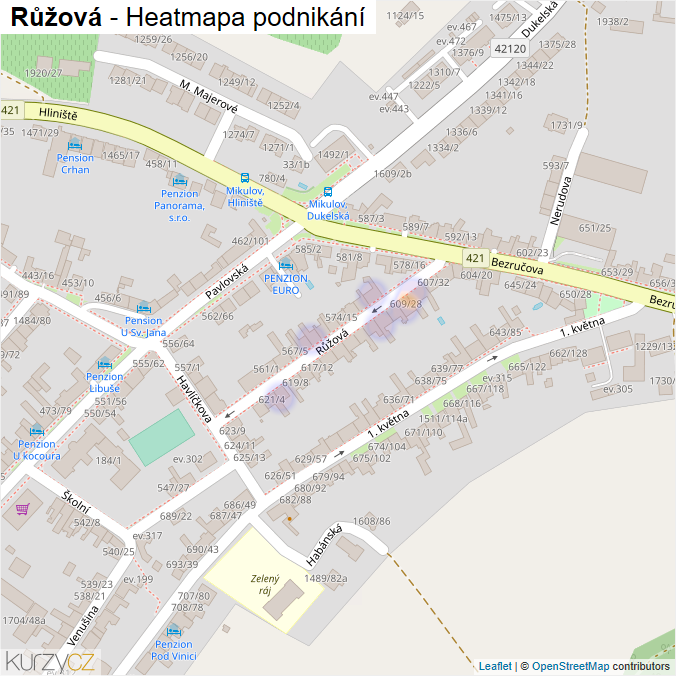 Mapa Růžová - Firmy v ulici.