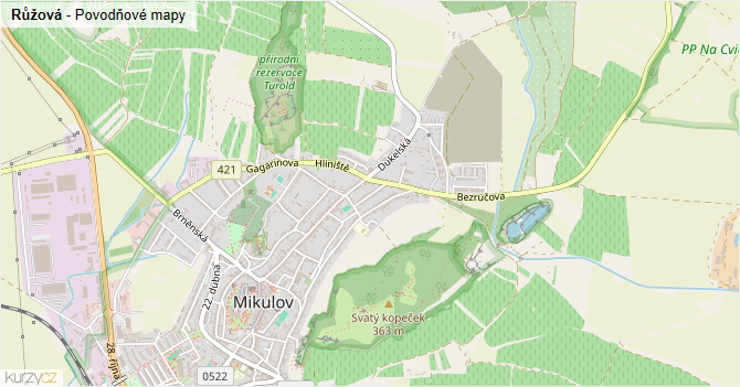 Růžová - záplavové mapy stoleté vody
