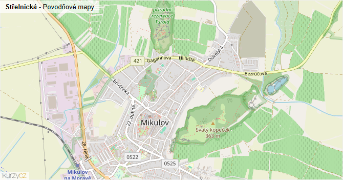 Střelnická - záplavové mapy stoleté vody