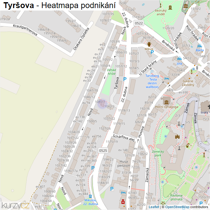 Mapa Tyršova - Firmy v ulici.