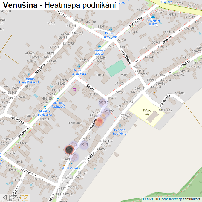 Mapa Venušina - Firmy v ulici.