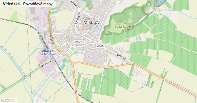 Vídeňská - záplavové mapy stoleté vody