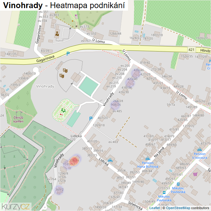 Mapa Vinohrady - Firmy v ulici.