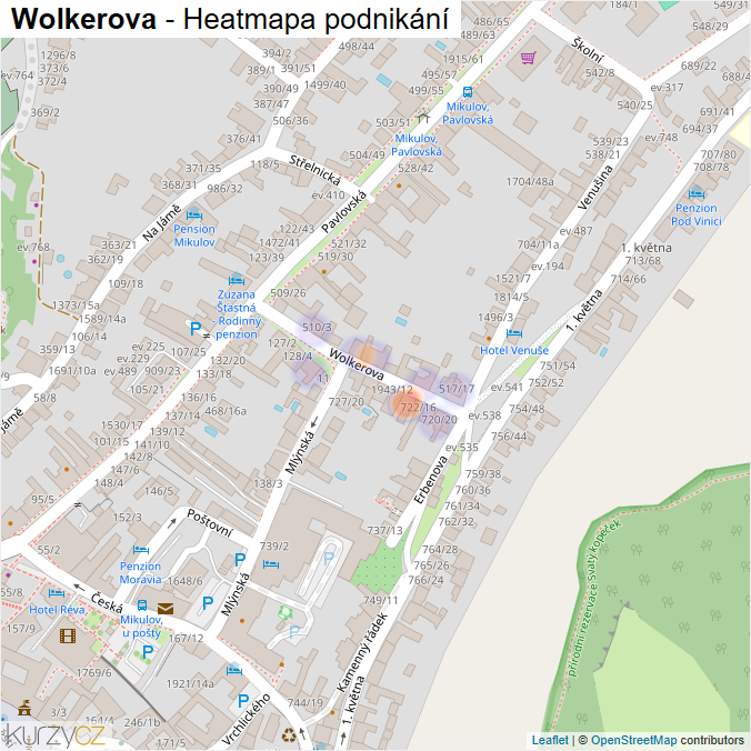 Mapa Wolkerova - Firmy v ulici.