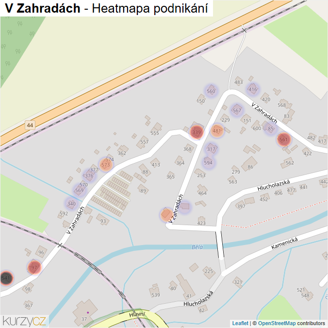 Mapa V Zahradách - Firmy v ulici.