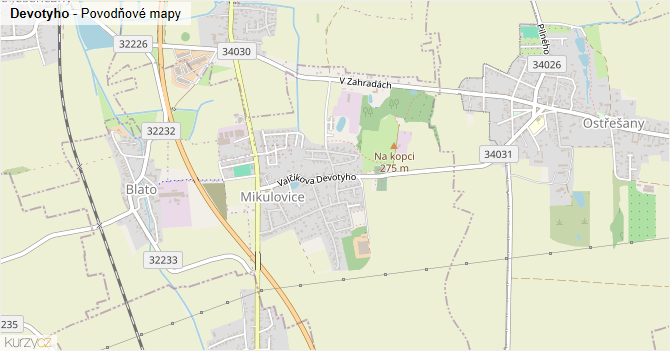 Devotyho - záplavové mapy stoleté vody