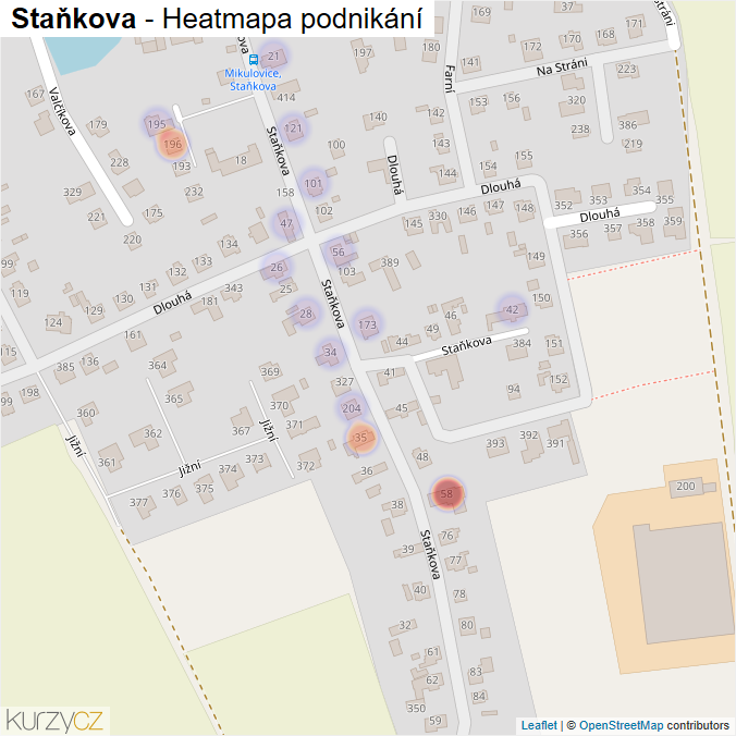 Mapa Staňkova - Firmy v ulici.