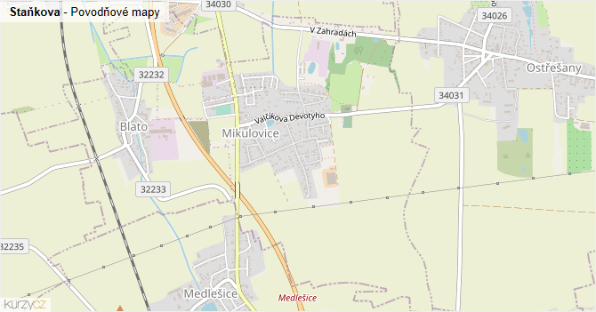 Staňkova - záplavové mapy stoleté vody