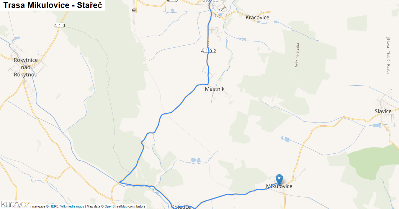 Mikulovice-Stařeč, mapa trasy