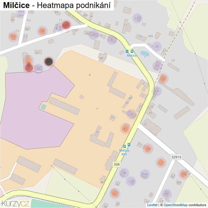 Mapa Milčice - Firmy v části obce.