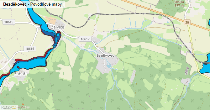 Bezděkovec - záplavové mapy stoleté vody