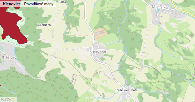 Klenovice - záplavové mapy stoleté vody
