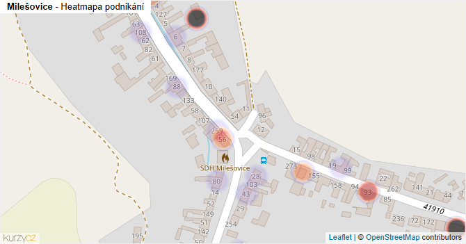Milešovice - mapa podnikání