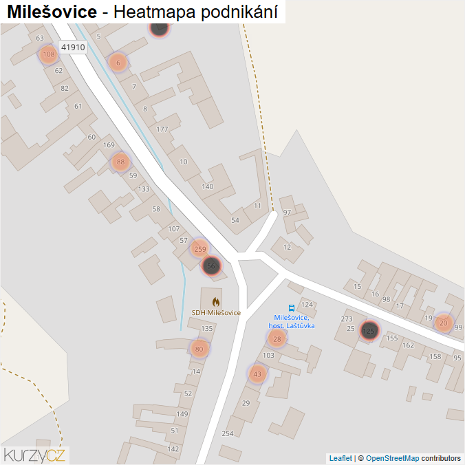 Mapa Milešovice - Firmy v obci.