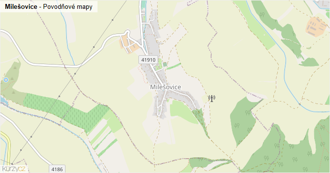 Milešovice - záplavové mapy stoleté vody