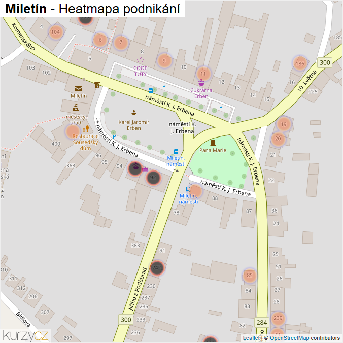Mapa Miletín - Firmy v obci.