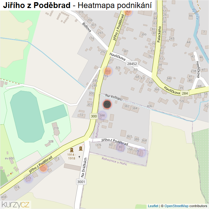 Mapa Jiřího z Poděbrad - Firmy v ulici.
