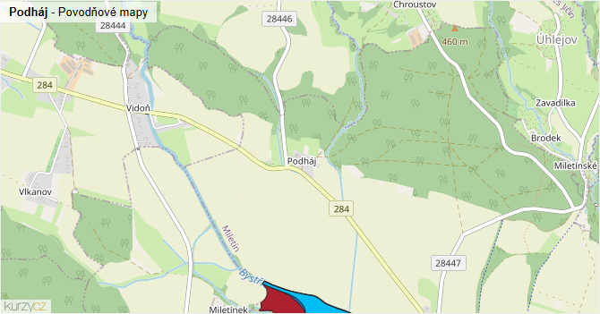 Podháj - záplavové mapy stoleté vody