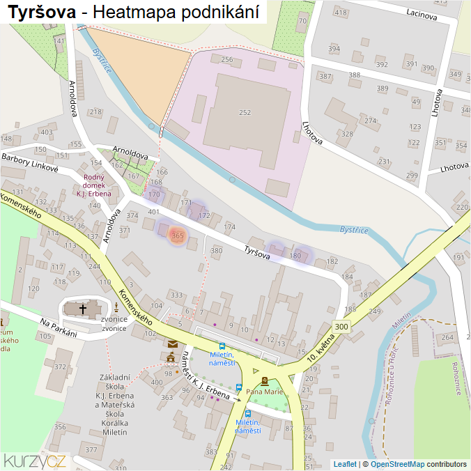 Mapa Tyršova - Firmy v ulici.