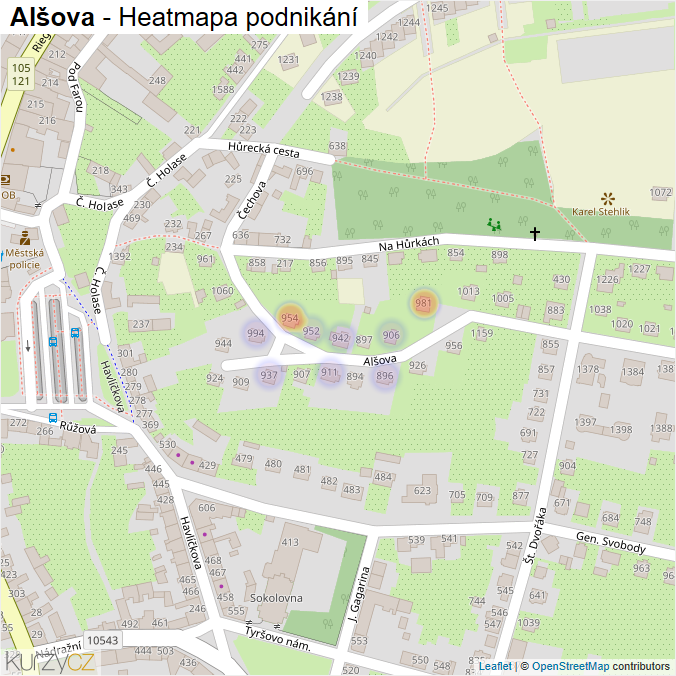 Mapa Alšova - Firmy v ulici.
