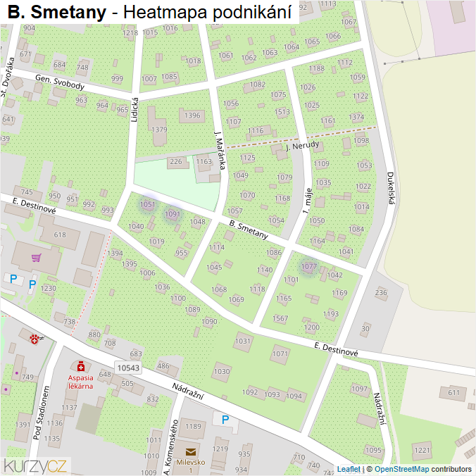 Mapa B. Smetany - Firmy v ulici.